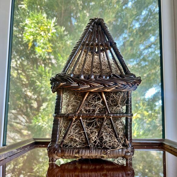 Vintage Wicker Birdhouse with Moss Fill – Hinged Opening – 11” Tall - Picture 11 of 15
